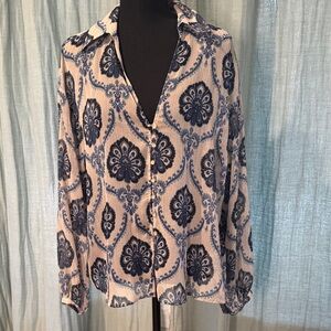 Zara Blue and Cream Floral Blouse